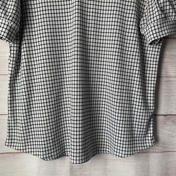 Adrianna Papell Black and White Check Blouse Puff Sleeves V Neckline Size Large - Picture 3 of 11